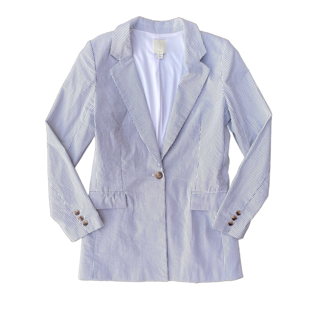 Joie Coastal Striped Cotton Long Line Blazer Jacket Small